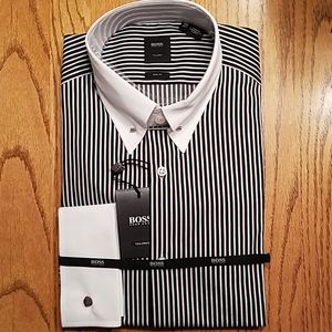 Hugo Boss Vincente slim fit blk stripe shirt 15.5